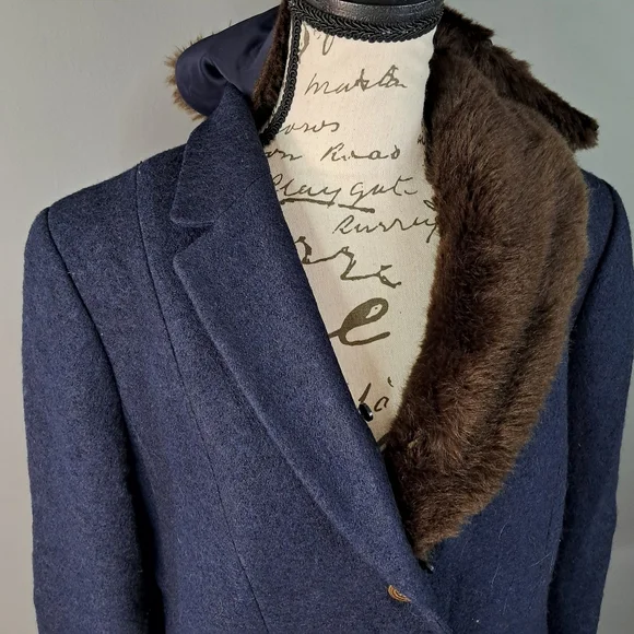 Talbots Womens Aberdeen Navy Blue Faux Fur Collar Wool Blend Jacket Blazer 16 - Picture 5 of 10